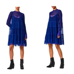 AllSaints Briella Tiered Lace and slip dress 2-piece Shift Dress in Cobalt